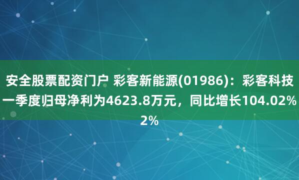 安全股票配资门户 彩客新能源(01986)：彩客科技一季度归母净利为4623.8万元，同比增长104.02%
